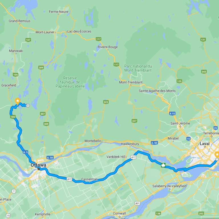 Montreal Highway 417 to Poisson Blanc directions