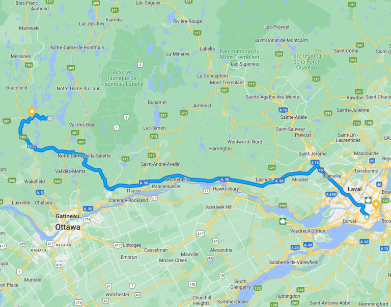 Montreal Highway 50 to Poisson Blanc directions